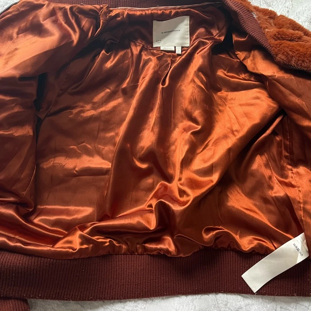 Anthropologie orange faux fur bomber jacket - Picture 3 of 4